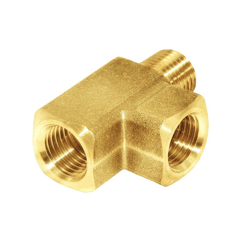 Joywayus Brass Pipe Fitting Barstock Street Tee T 3 way NPT 1/4" Female Ã— 1/4" Female Ã— 1/4" Male Adapter - Image 1